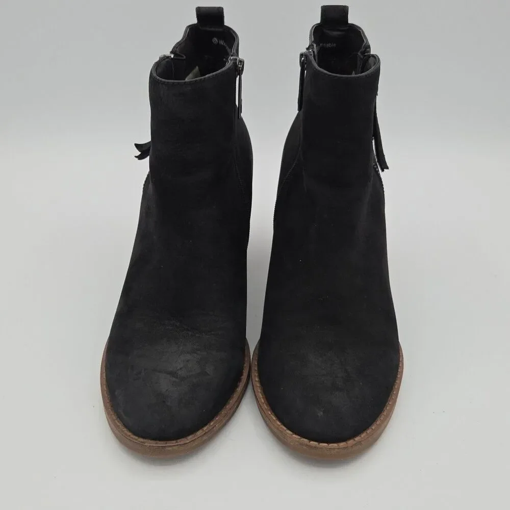 Blondo Nina Waterproof Suede Ankle Zip Bootie Black Women's Sz 8 Side Zip EUC